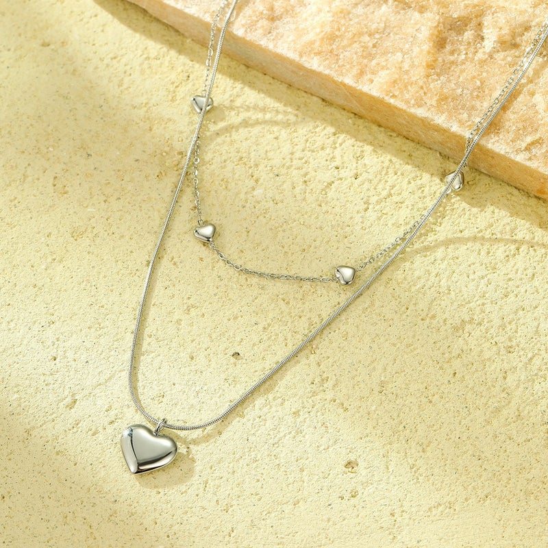 Simple Heart-Shaped Stainless Steel Necklace Fashionable 18K Gold-Plated Design Pearl Necklace Clavicle Chain - Image 4